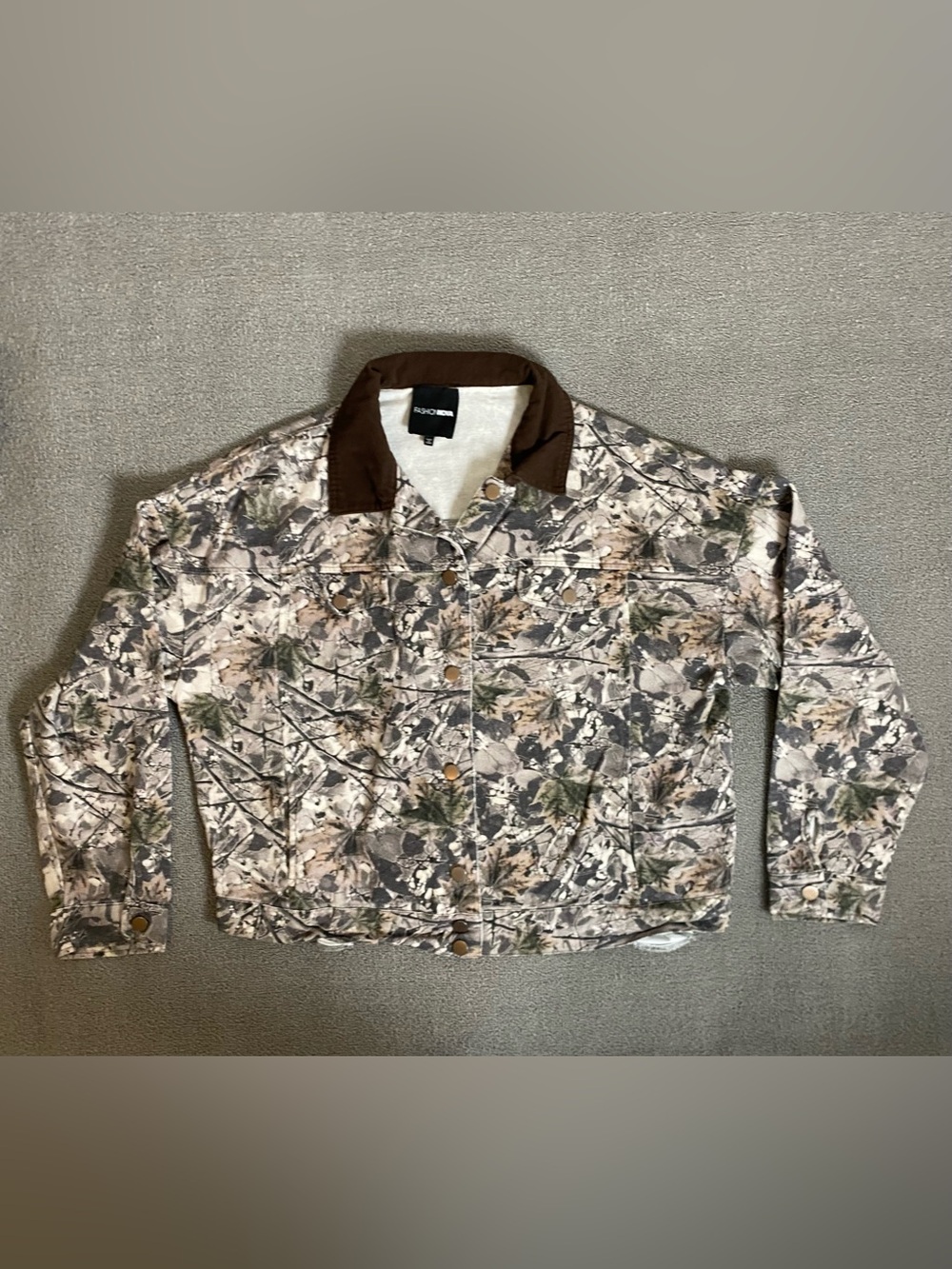 Fashion Nova Relaxed Fit Camo Trucker Style Jacket- Fall